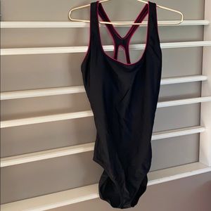 Black Speedo Bathing Suite with Magenta trim